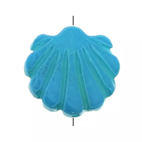 Flat 12 mm Bead - mother-of-pearl - Scallop Pattern - Blue x1