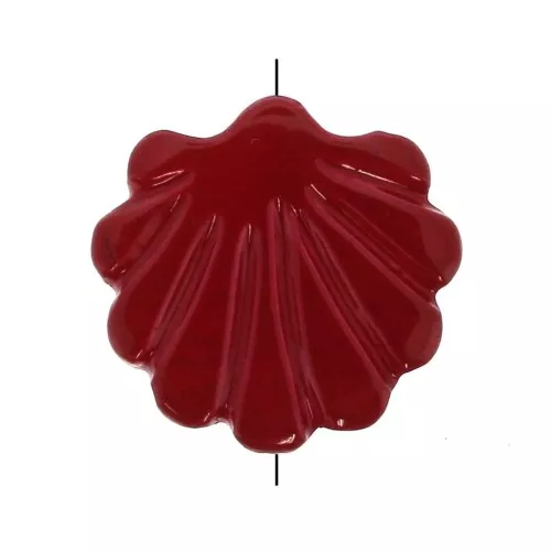 Flat 12 mm Bead - mother-of-pearl - Scallop Pattern - Dark Red x1