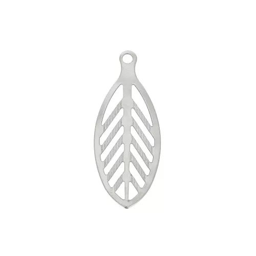 Stainless steel thin pendant - Leaf Pattern - 23x9 mm for DIY jewelry creation x4