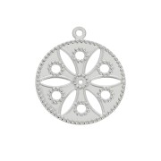 Stainless steel thin pendant - Flower Pattern - 19 mm for DIY jewelry creation x1