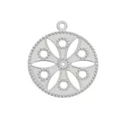 Stainless steel thin pendant - Flower Pattern - 19 mm for DIY jewelry creation x1