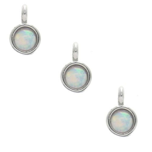 Small charm with an imitation Opale synthetic stone 3 mm Rhodium Tone x1