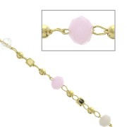 Chain with faceted glass beads 3.20 mm Golden/Light Pink/Transparent x1m