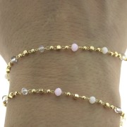 Chain with faceted glass beads 3.20 mm Golden/Light Pink/Transparent x1m