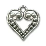 Heart charms 17mm Old silver tone x10