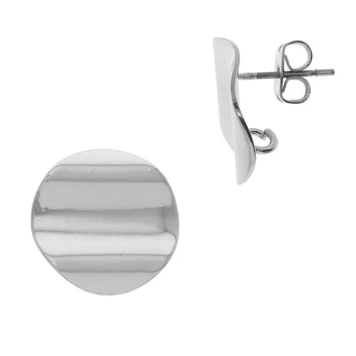 Brass hammered round earstuds with a loop to decorate 15 mm - Rhodium Tone x2