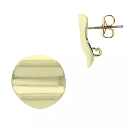 Brass hammered round earstuds with a loop to decorate 15 mm - fine Gold plated x2