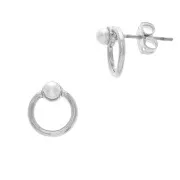 Zamac round earstuds with a white pearly bead 10 mm - Rhodium Tone x2