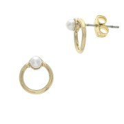 Zamac round earstuds with a white pearly bead 10 mm - fine Gold plated x2|raw }}