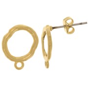 Round irregular hammered stud earrings 14x11mm Fine gold plated x2|raw }}