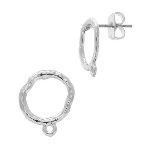 Irregular round hammered earstuds 1 loop to decorate 14x11 mm Rhodium Tone x2
