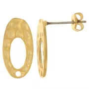 Hollow hammered oval stud earrings to decorate 17x9 mm - Fine gold plated x2