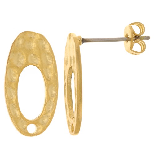 Hollow hammered oval stud earrings to decorate 17x9 mm - Fine gold plated x2