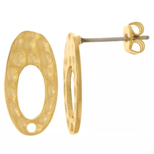 Hollow hammered oval stud earrings to decorate 17x9 mm - Fine gold plated x2