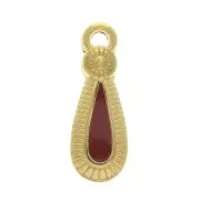 Ethnic zamac drop pendant with epoxy resin 21x8 mm Gold Tone / burgundy x1