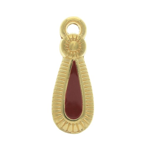 Ethnic zamac drop pendant with epoxy resin 21x8 mm Gold Tone / burgundy x1