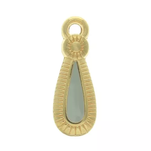 Ethnic zamac drop pendant with epoxy resin 21x8 mm Gold Tone / Mint x1