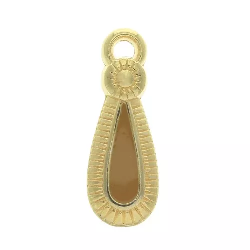 Ethnic zamac drop pendant with epoxy resin 21x8 mm Gold Tone / Ochre x1