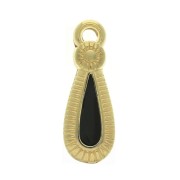 Ethnic zamac drop pendant with epoxy resin 21x8 mm Gold Tone / Black x1