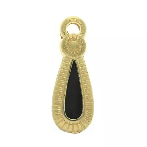 Ethnic zamac drop pendant with epoxy resin 21x8 mm Gold Tone / Black x1