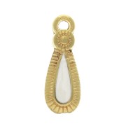 Ethnic zamac drop pendant with epoxy resin 21x8 mm Gold Tone / Ivory x1