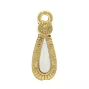Ethnic zamac drop pendant with epoxy resin 21x8 mm Gold Tone / Ivory x1