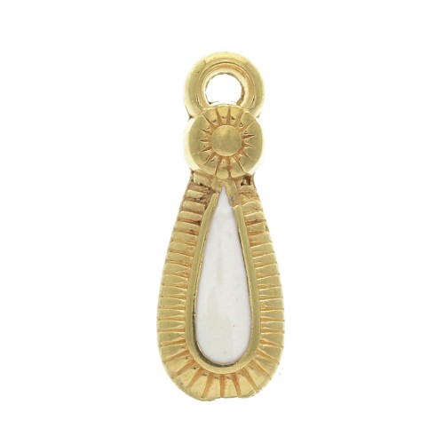 Ethnic zamac drop pendant with epoxy resin 21x8 mm Gold Tone / Ivory x1