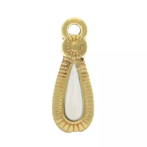 Ethnic zamac drop pendant with epoxy resin 21x8 mm Gold Tone / Ivory x1