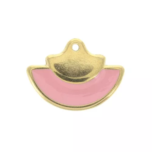 Fan pendant in zamac and epoxy resin 15x20 mm Gold Tone / Pink x1