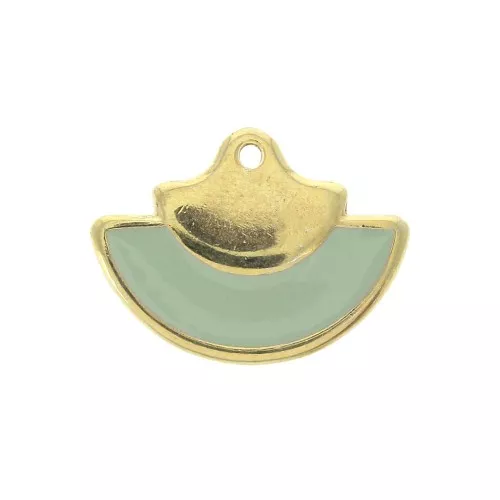 Fan pendant in zamac and epoxy resin 15x20 mm Gold Tone / Mint x1