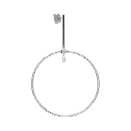 Brass ear studs with pendant ring 61x40 mm - Rhodium Tone x2