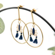 Brass ear studs with pendant ring 61x40 mm - Rhodium Tone x2