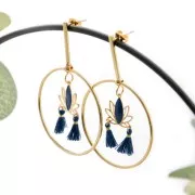 Brass ear studs with pendant ring 61x40 mm - Rhodium Tone x2