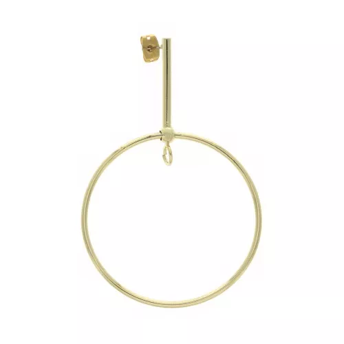 Brass ear studs with pendant ring 61x40 mm - fine Gold Tone x2