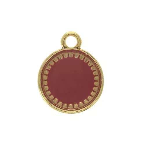 Round zamac pendant with epoxy resin 15x12 mm Gold Tone / burgundy x1