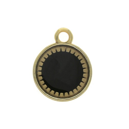 Round zamac pendant with epoxy resin 15x12 mm Gold Tone / Black x1