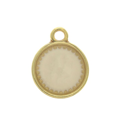 Round zamac pendant with epoxy resin 15x12 mm Gold Tone / Ivory x1