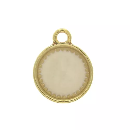 Round zamac pendant with epoxy resin 15x12 mm Gold Tone / Ivory x1