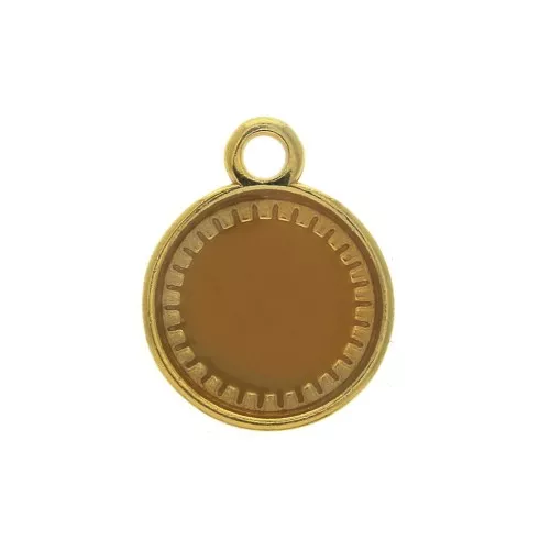 Round zamac pendant with epoxy resin 15x12 mm Gold Tone / Ochre x1