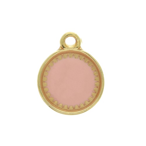 Round zamac pendant with epoxy resin 15x12 mm Gold Tone / Pink x1