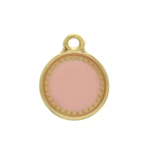 Round zamac pendant with epoxy resin 15x12 mm Gold Tone / Pink x1