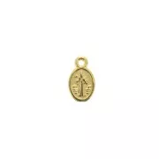 Oval medal charm with cross / Jesus patterns 13x8 mm - fine Gold plated x1