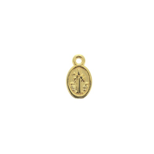 Oval medal charm with cross / Jesus patterns 13x8 mm - fine Gold plated x1