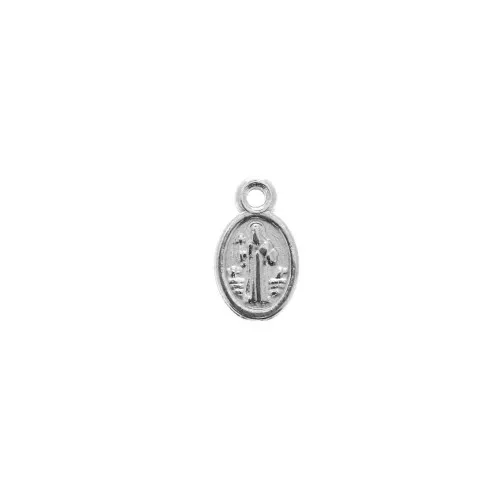 Oval medal charm with cross / Jesus patterns 13x8 mm - Antique Silver Plating x1