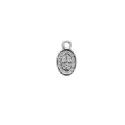 Oval medal charm with cross / Jesus patterns 13x8 mm - Antique Silver Plating x1