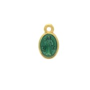Oval medal charm - religious patterns & epoxy resin 13x8 mm - Gold/Green x1|raw }}