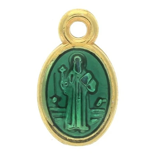 Oval medal charm - religious patterns & epoxy resin 13x8 mm - Gold/Green x1