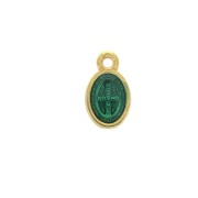 Oval medal charm - religious patterns & epoxy resin 13x8 mm - Gold/Green x1