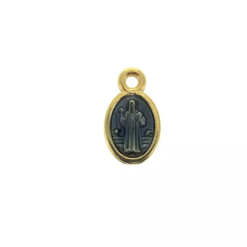 Oval medal charm - religious patterns & epoxy resin 13x8 mm - Gold/Blue x1