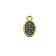 Oval medal charm - religious patterns & epoxy resin 13x8 mm - Gold/Blue x1